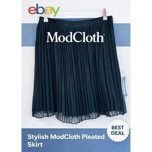 NWT Modcloth Women's Black Pleated Mini Skirt Size Xs/2 Lined Retro style Flowin